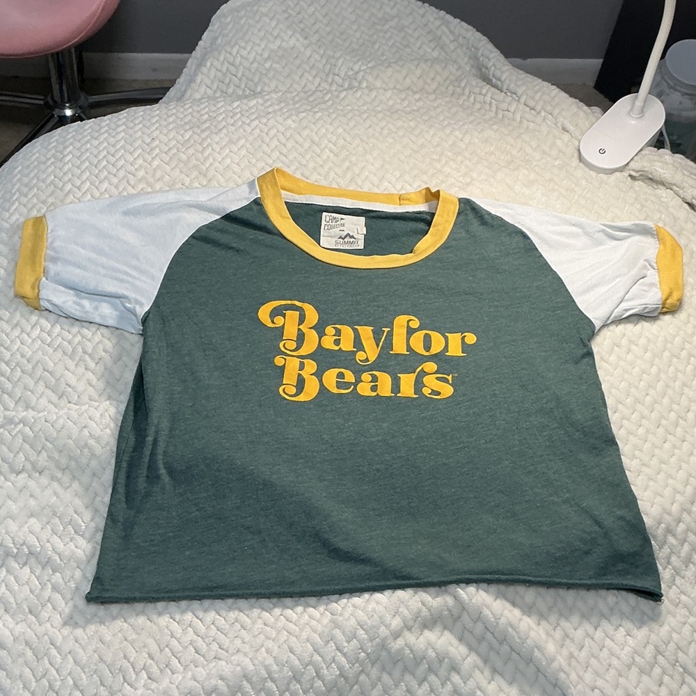 Baylor Bears Raglan Crop Top in Forest Green & White with Gold Trim Sz S 0781